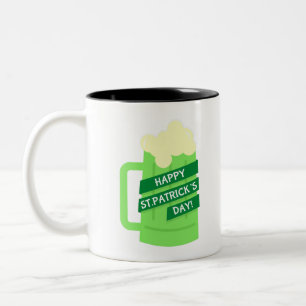 happy st patricks green beer Two-Tone coffee mug