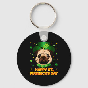 Happy St Patricks Pugtricks Day Irish Pug Leprecha Key Ring