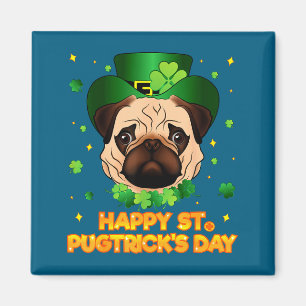 Happy St Patricks Pugtricks Day Irish Pug Leprecha Magnet