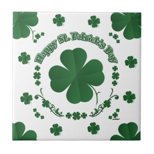 Happy St Patrick's Shamrocks Ceramic Tile