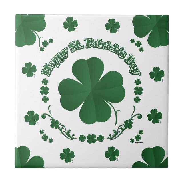 Happy St Patrick's Shamrocks Ceramic Tile (Front)