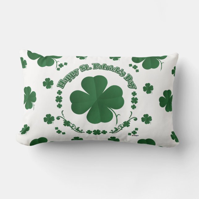 Happy St Patrick's Shamrocks Lumbar Cushion (Front)