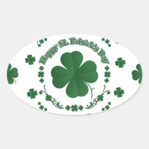 Happy St Patrick's Shamrocks Oval Sticker