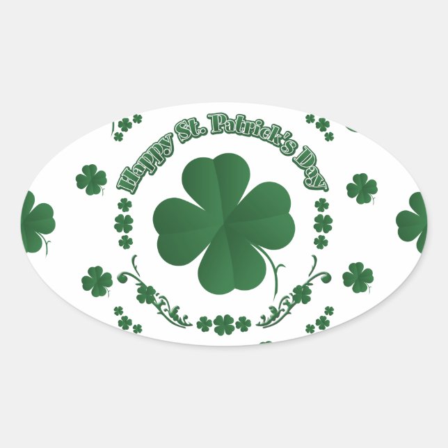 Happy St Patrick's Shamrocks Oval Sticker (Front)