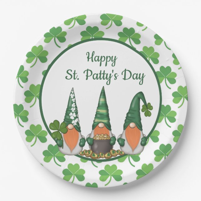 Happy St. Patty's Day Gnomes Paper Plate (Front)