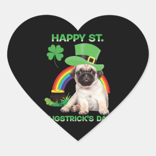 Happy St Pugstrick's Day Funny Pug Lover Presents Heart Sticker