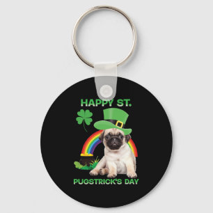 Happy St Pugstrick's Day Funny Pug Lover Presents Key Ring
