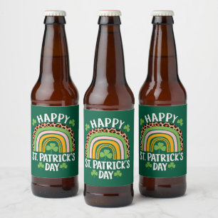 Happy St Saint Patrick's Day Rainbow Shamrock Beer Bottle Label