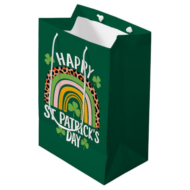 Happy St Saint Patrick's Day Rainbow Shamrock  Medium Gift Bag (Front Angled)