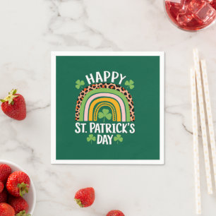 Happy St Saint Patrick's Day Rainbow Shamrock  Napkin