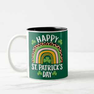 Happy St Saint Patrick's Day Rainbow Shamrock Two-Tone Coffee Mug