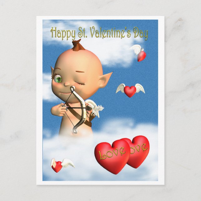 Happy St. Valentine's Day Cupid Holiday Postcard (Front)