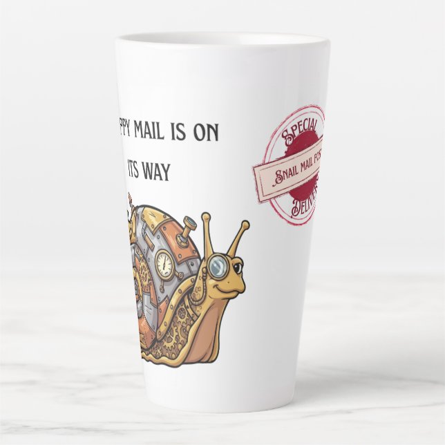 Happy Steampunk Snail Mail Latte Mug (Front)