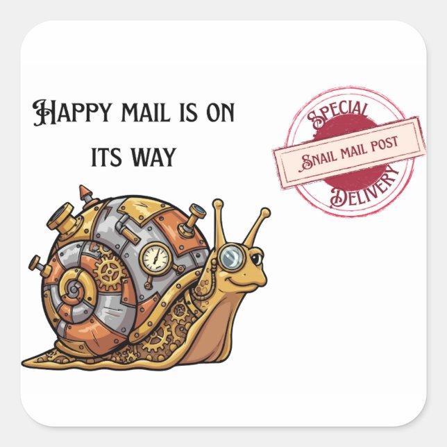 Happy Steampunk Snail Mail Square Sticker (Front)