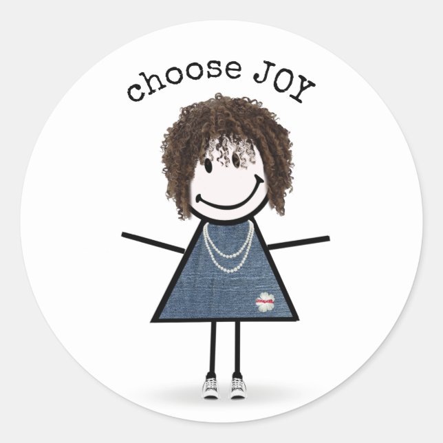 Happy Stick Girl in Sneakers   Classic Round Sticker (Front)