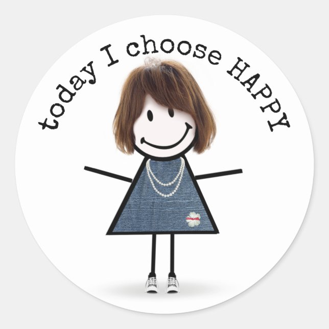 Happy Stick Girl In Sneakers with Quote Classic Round Sticker (Front)