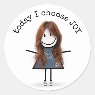 Happy Stick Girl In Sneakers with Quote Classic Round Sticker