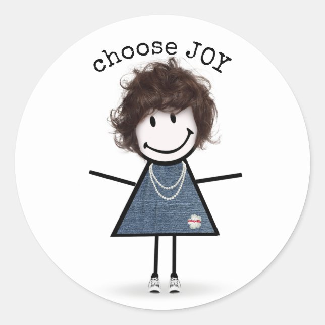Happy Stick Girl with Sneakers  Classic Round Sticker (Front)