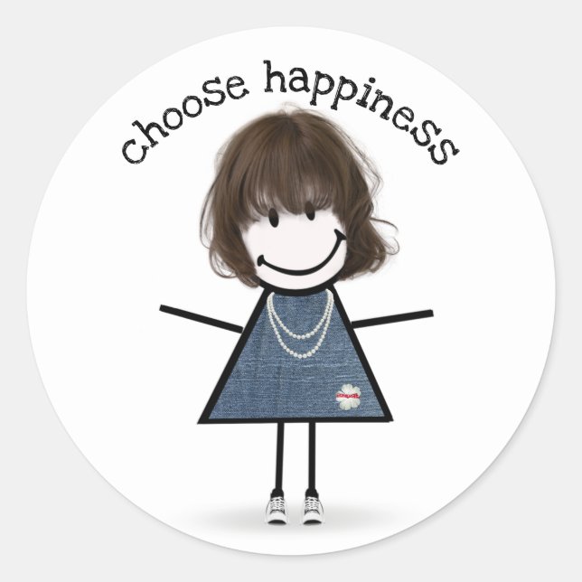 Happy Stick Girl with Sneakers Classic Round Sticker (Front)