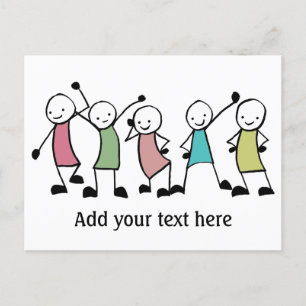 Happy Stick People Friends Personalised Postcard