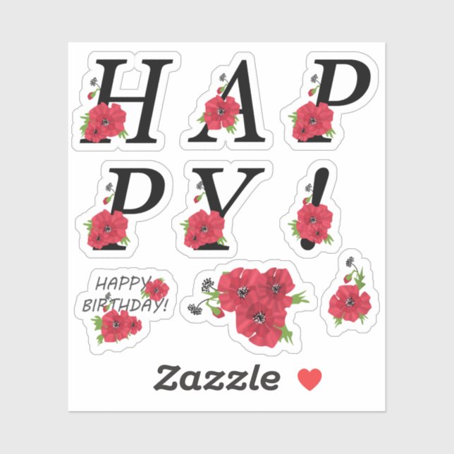 Happy! Stickers for decoration of albums, notes... (Sheet)