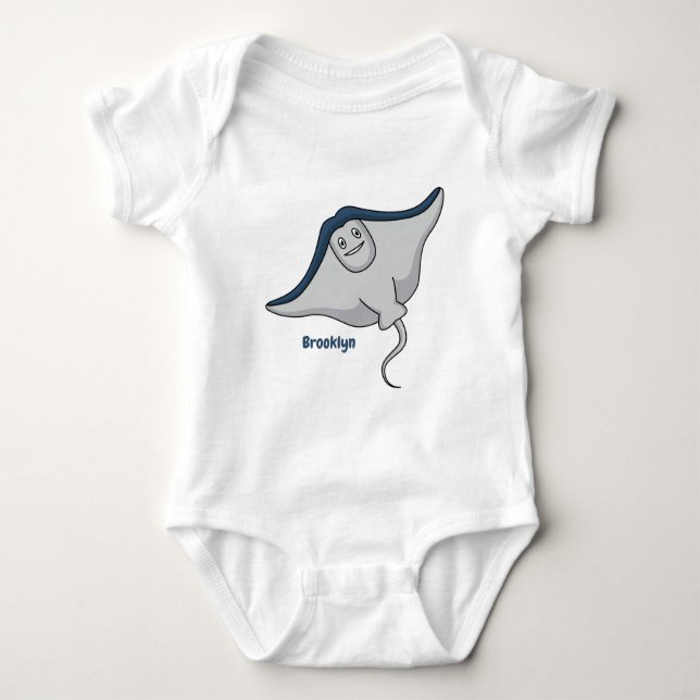 Happy stingray fish cartoon illustration baby bodysuit (Front)