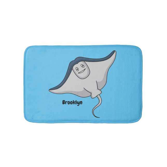 Happy stingray fish cartoon illustration bath mat (Front)