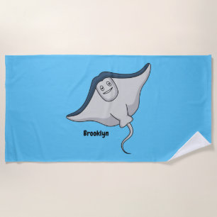 Happy stingray fish cartoon illustration  beach towel