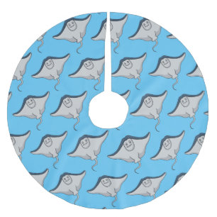 Happy stingray fish cartoon illustration brushed polyester tree skirt