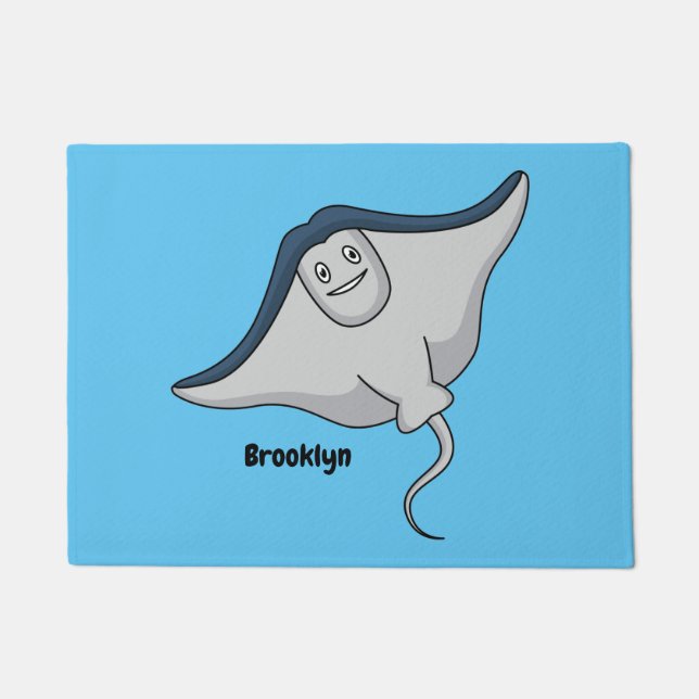 Happy stingray fish cartoon illustration doormat (Front)