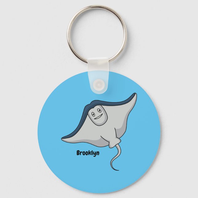 Happy stingray fish cartoon illustration key ring (Front)