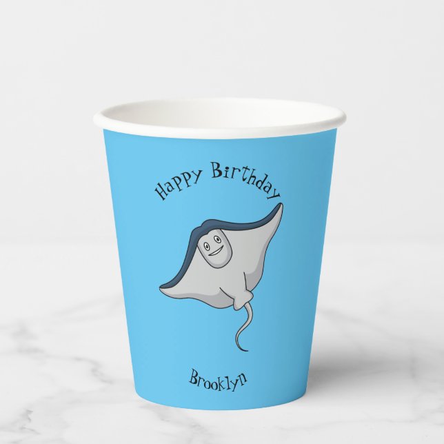 Happy stingray fish cartoon illustration paper cups (Front)