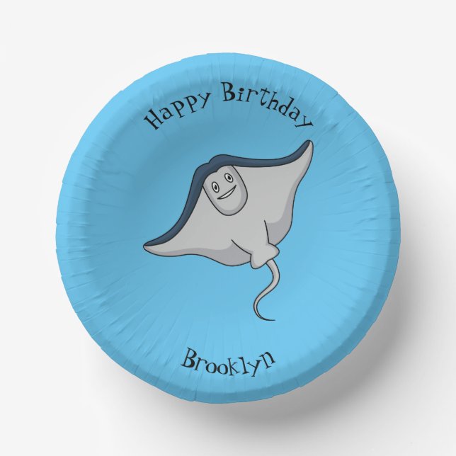 Happy stingray fish cartoon illustration paper plate (Front)