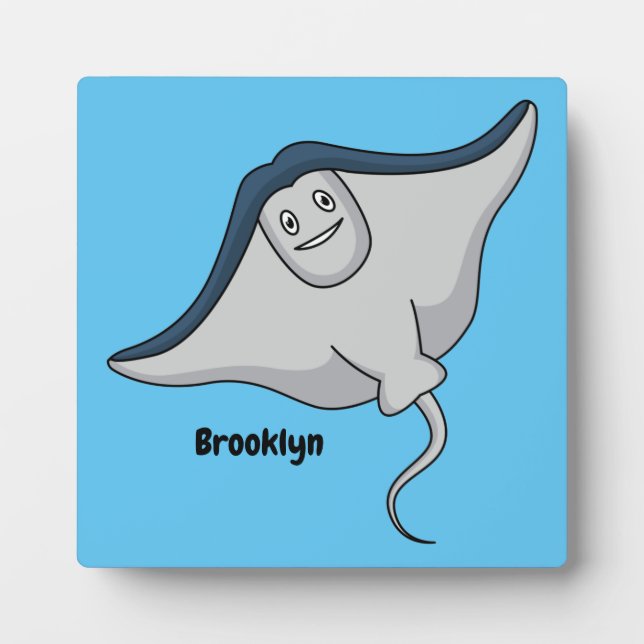 Happy stingray fish cartoon illustration plaque (Front)