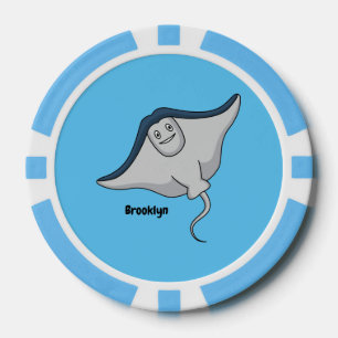 Happy stingray fish cartoon illustration poker chips