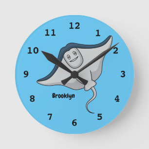 Happy stingray fish cartoon illustration round clock