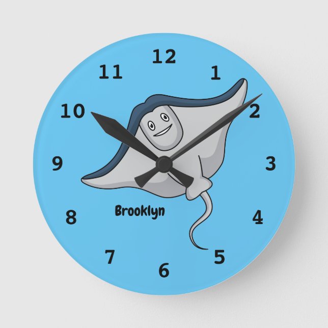 Happy stingray fish cartoon illustration round clock (Front)