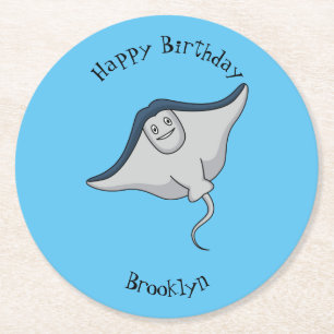 Happy stingray fish cartoon illustration round paper coaster