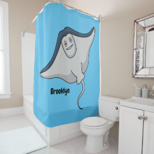 Happy stingray fish cartoon illustration shower curtain