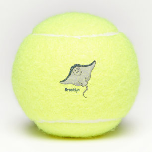 Happy stingray fish cartoon illustration tennis balls