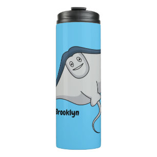 Happy stingray fish cartoon illustration thermal tumbler