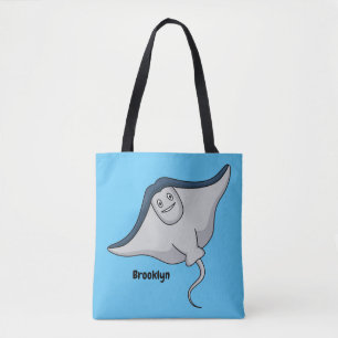 Happy stingray fish cartoon illustration tote bag