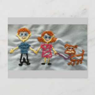 Happy Stitch Family and Chocolate lab Postcard