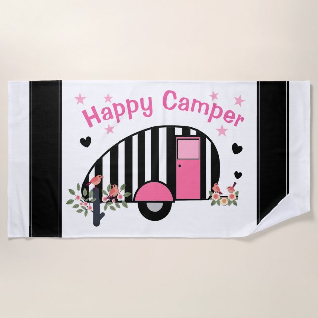 Happy Striped Camper Beach Towel (Front)
