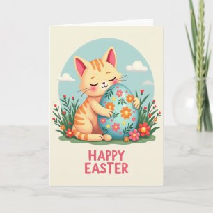Happy Striped Kitty Easter Card