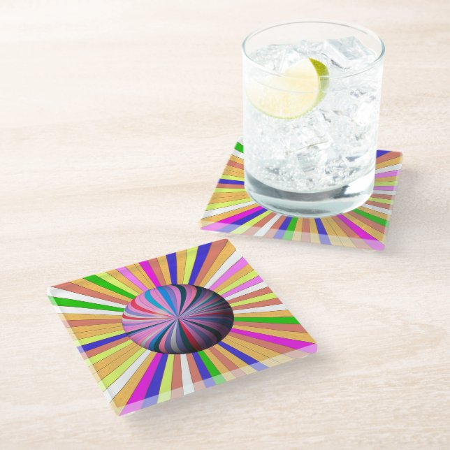 Happy Stripes with Centre Sphere Glass Coaster (Angled)