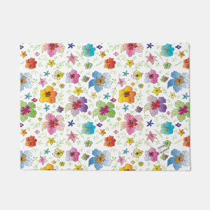 Happy, Stylish Flower Floral Pattern Colourful Doormat