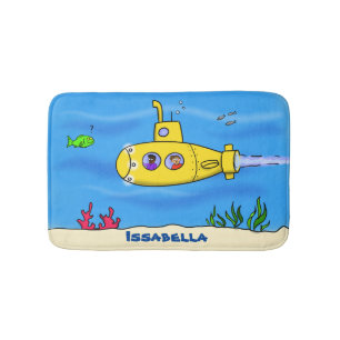 Happy submarine cartoon bath mat