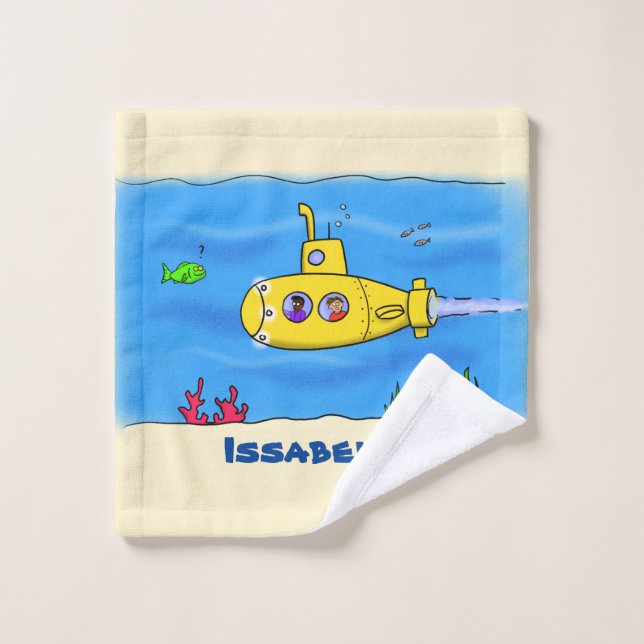 Happy submarine cartoon bath towel set (Wash Cloth)
