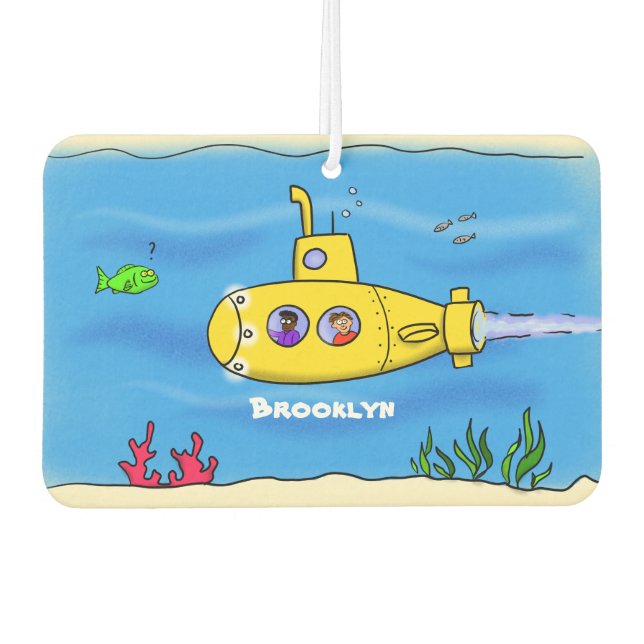 Happy submarine cartoon car air freshener (Front)